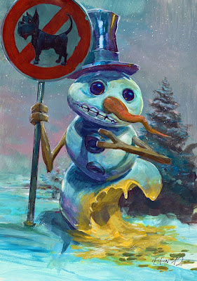 Witziger Schneemann Comic - Hund hat in Schnee gepinkelt - Hundeverbot lustig Witziger Schneemann Comic - Hund hat in Schnee gepinkelt - Hundeverbot lustig