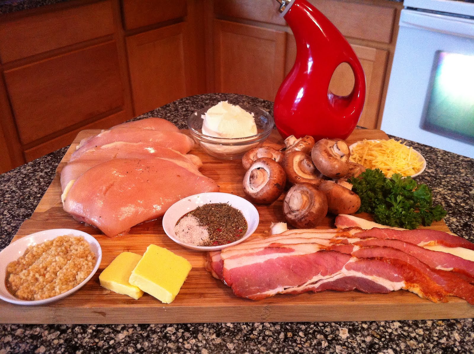 Bacon Wrapped Chicken Stuffed W/ Mushroom Ricotta - Peace Love and Low Carb