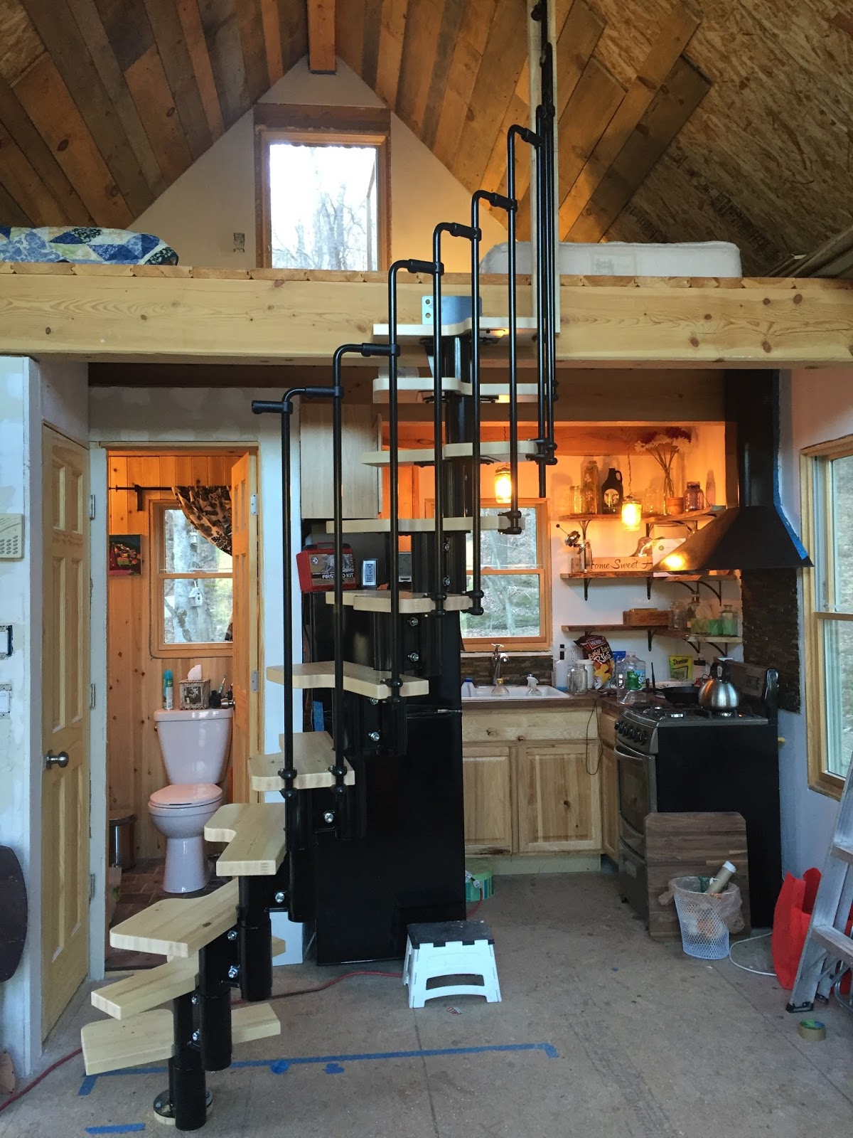 Adam And Karen S Tiny House In Equinunk Pa Spiral Tiny House Spiral Staircase Done