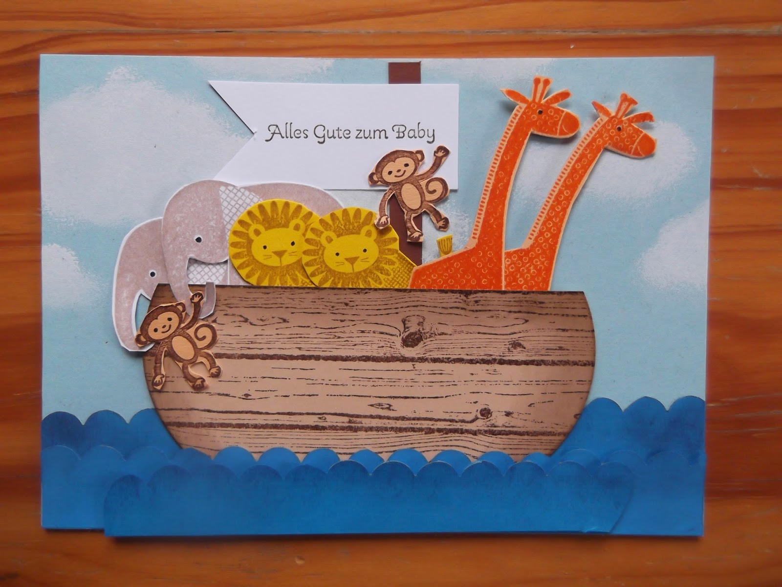Sconebeker Stempelscheune: Babykarte mit selbst gemachter Arche Noah