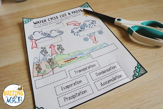 Teach the water cycle in a fun, hands-on way with these activities to help you figure out what students already know! Download a free cut-and-paste worksheet to use as a pre-assessment, a quiz, or an assignment, and have students explain what they know with a fun water cycle foldable! #watercycle #foldable