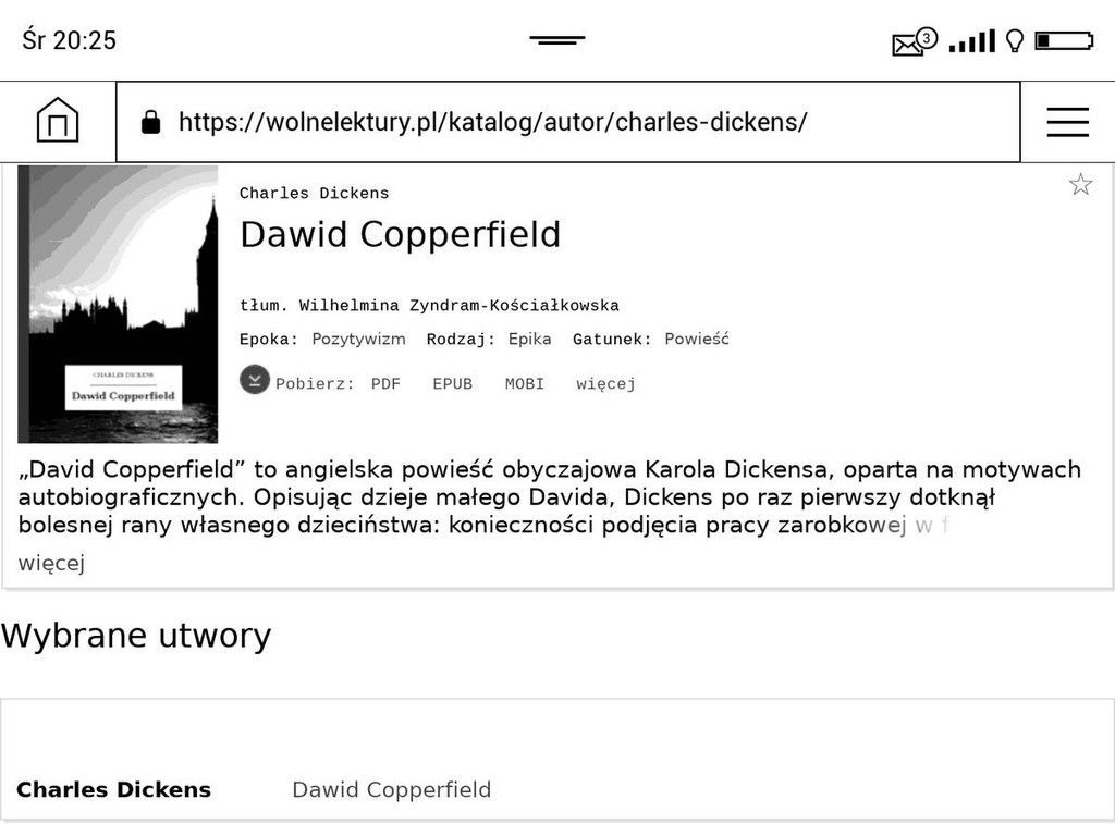 Wolnelektury.pl w przeglądarce na PocketBook Touch HD 3