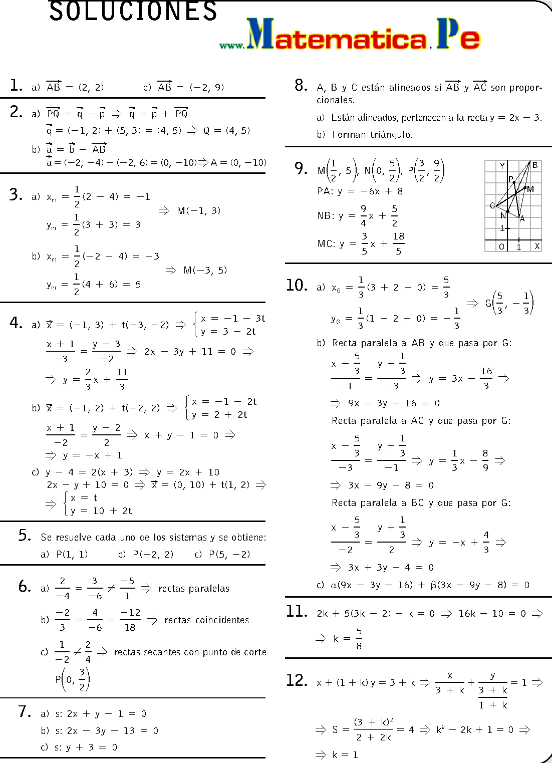 La Recta En El Plano Ejercicios Resueltos Matematicas 1 Bachillerato Pdf