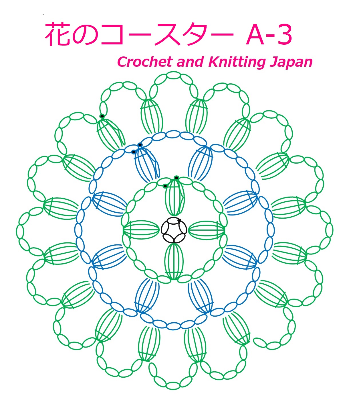 花のコースター A3【かぎ針編み】編み図・字幕解説 Crochet Flower Coaster /