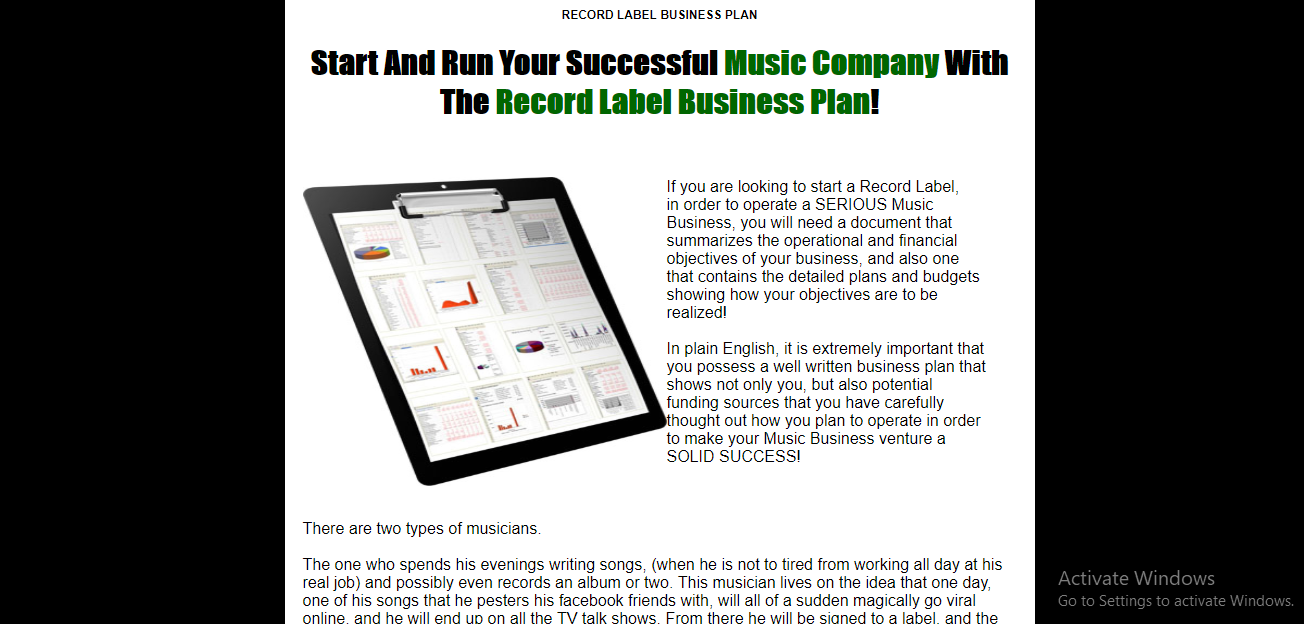 samples of record label business plan