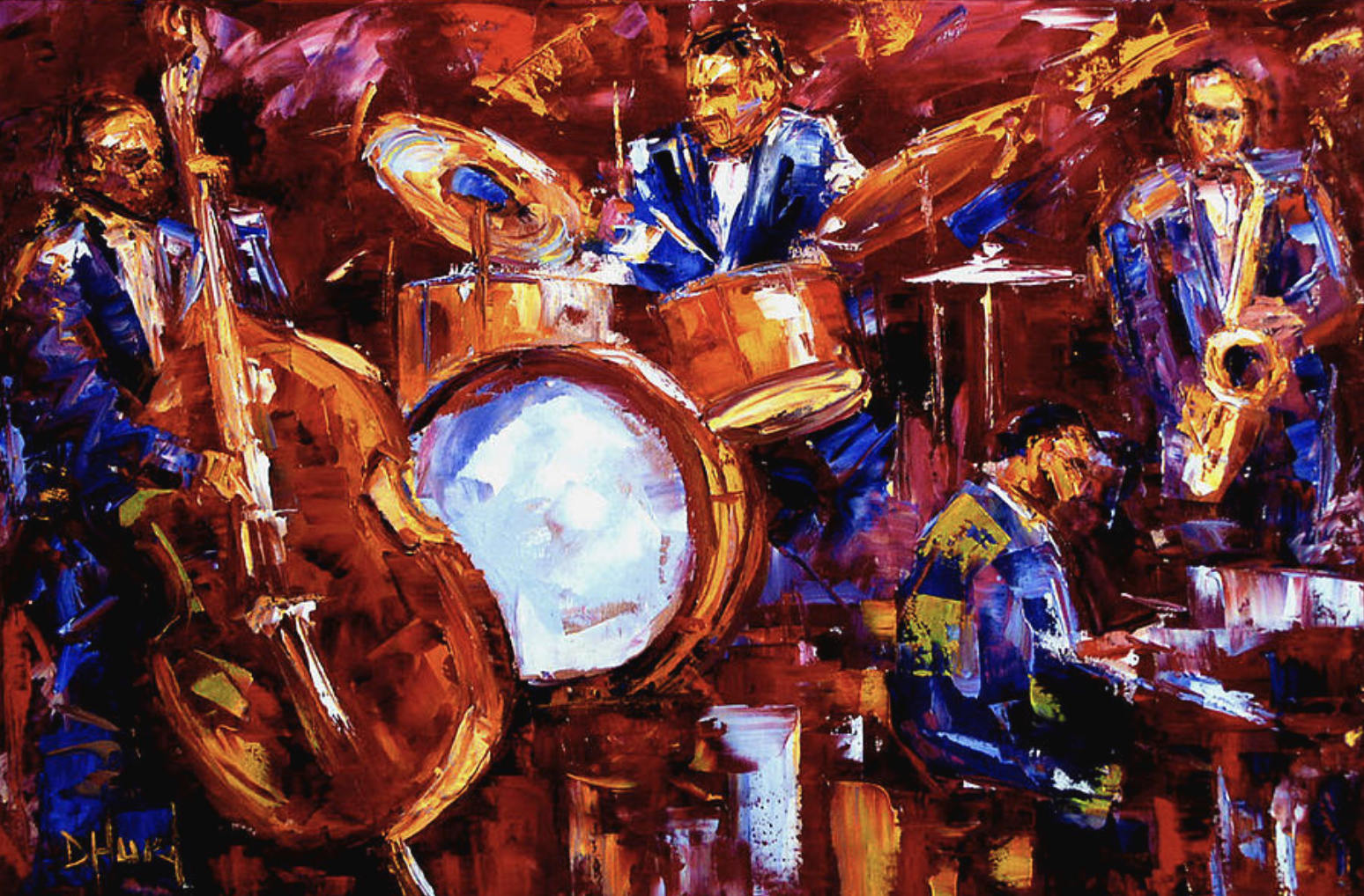 Daily Painters of Texas Abstract Impressionist Musicians, Bass, Music