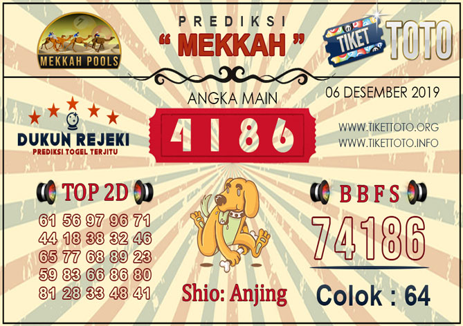 Prediksi Togel MEKKAH TIKETTOTO 06 DESEMBER 2019