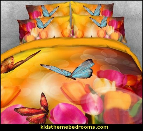 Fragrant Tulips with Colorful Butterflies Printed 4-Piece Bedding Sets Fragrant Tulips with Colorful Butterflies Printed 4-Piece Bedding Sets