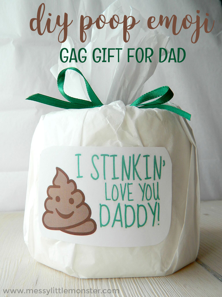 Funny Father’s Day Gifts - DIY Poop Emoji Gag Gift for Dad. Easy diy gift ideas kids can make. Toddlers and preschoolers will find it hilarious to make a joke gift for dad.