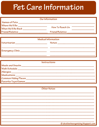 I d Rather Be Organizing 52 Weeks Of Printables Week 21 Pet Care Sheet