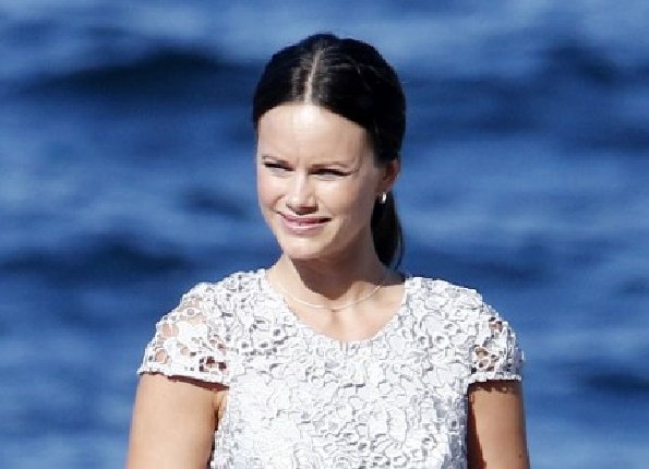 Princess Sofia as a bridesmaid during the wedding of her sister Lina Hellqvist and Jonas Frejd on a boat in Stockholm