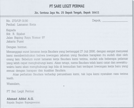 Contoh Kop Surat Balasan Lamaran Pekerjaan Contoh Kop Surat