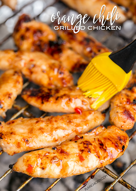 Orange Chili Grilled Chicken - seriously delicious! Only 4 ingredients! Chicken, sweet chili sauce, honey and orange juice. Grill and baste with reserved sauce. SO much great flavor!!! We always double the recipe for leftovers - great on a salad or in a wrap. We LOVE this easy chicken marinade recipe!!! Orange Chili Grilled Chicken - seriously delicious! Only 4 ingredients! Chicken, sweet chili sauce, honey and orange juice. Grill and baste with reserved sauce. SO much great flavor!!! We always double the recipe for leftovers - great on a salad or in a wrap. We LOVE this easy chicken marinade recipe!!!