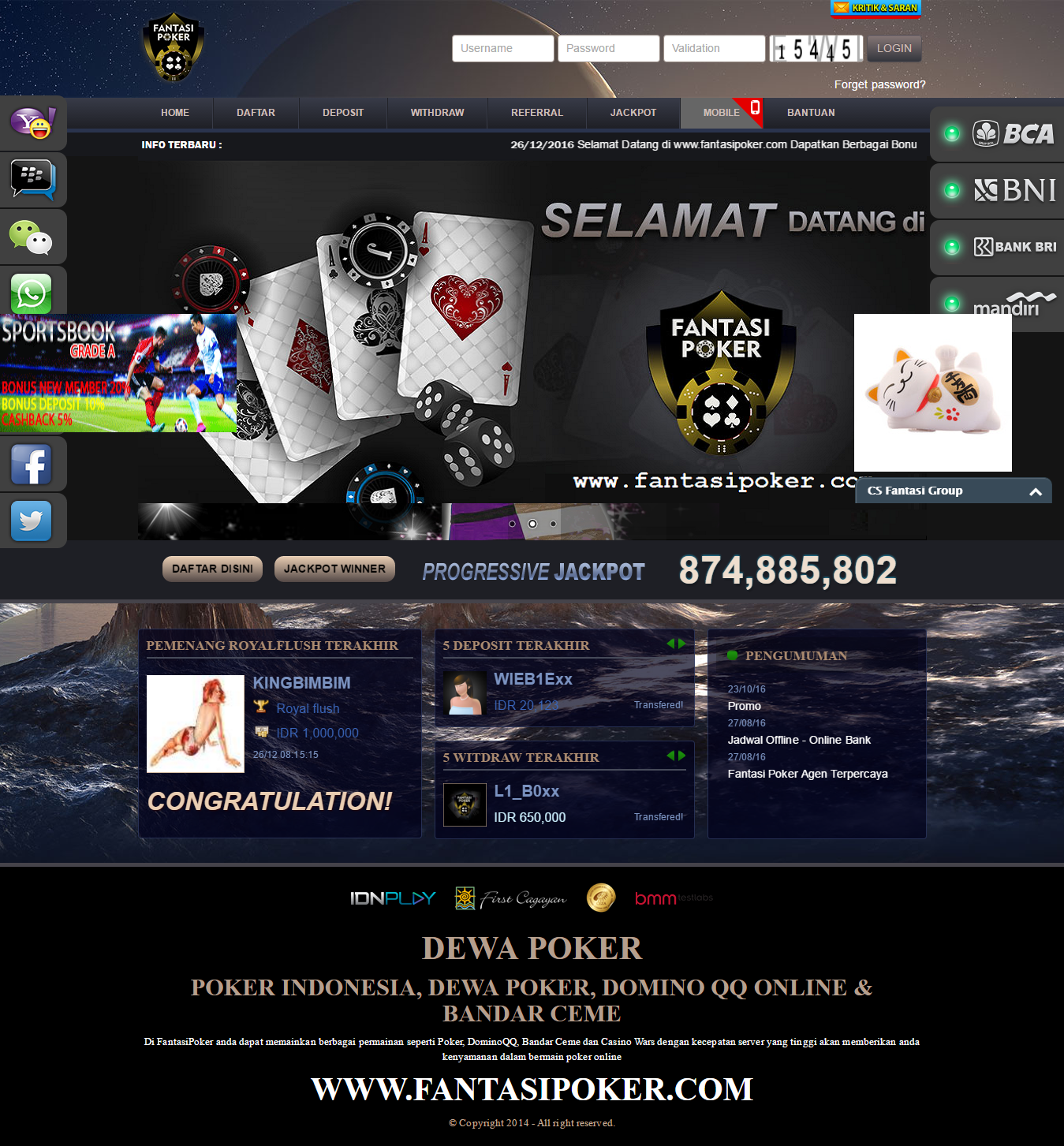 Fantasipoker | Daftar Bandar Dewa Poker Online Uang Asli, Bandarqq, Ceme, Domino, Terbaik dan Terpercaya
