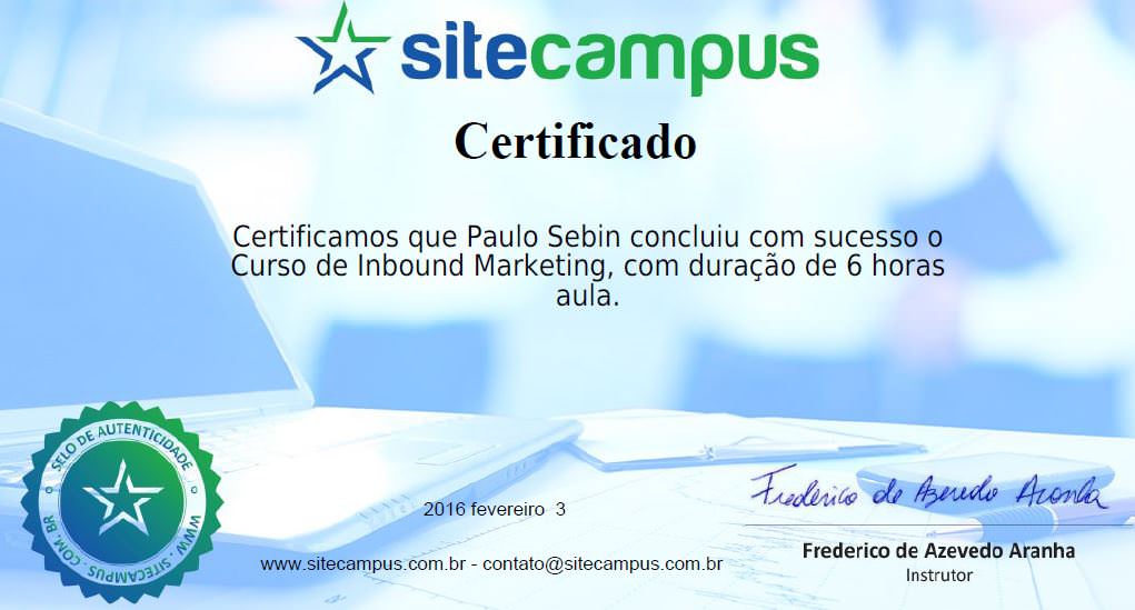 Certificação de Inbound Marketing - Paulo Sebin