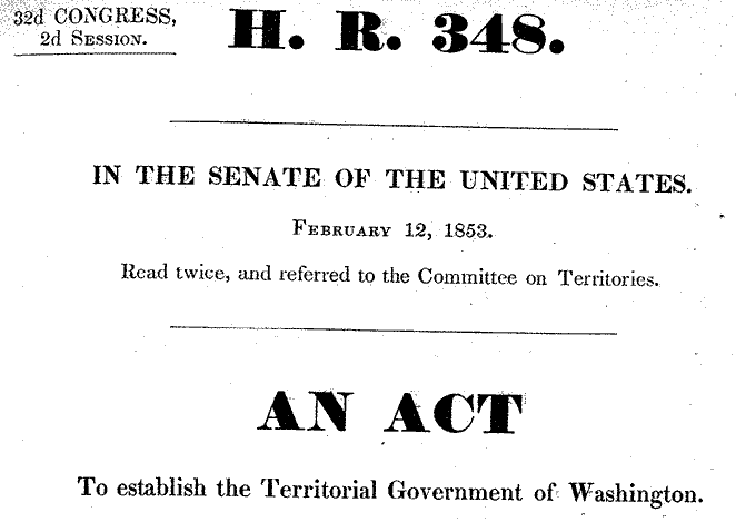Screen shot of H.R. 348, a bill "to establish the Territorial Government of Washington."