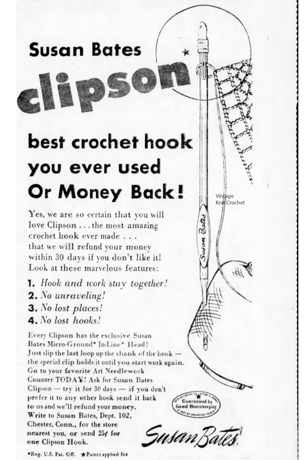Vintage Knit Crochet Bits of History Clipson Crochet Hook from Susan