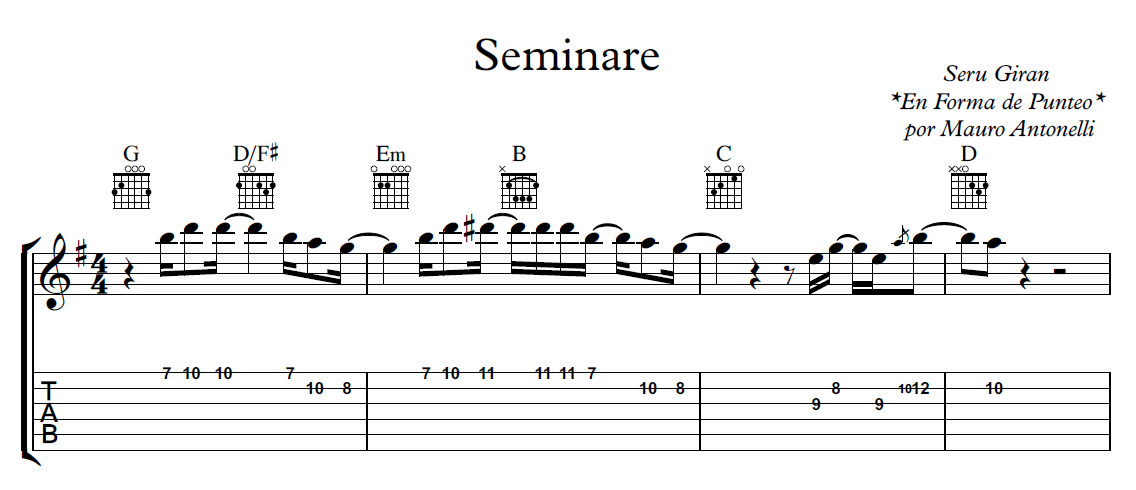 En Forma de Punteo*: Seminare [Serú Girán] Partitura - Tabs - Acompañamiento