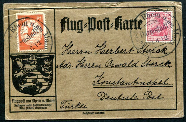 1912 Hava postası ile taşınan İstanbul'a gönderilmiş kart 1912 Hava postası ile taşınan İstanbul'a gönderilmiş kart
