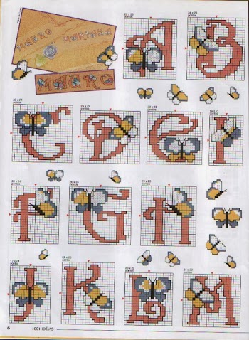 Alfabeto con mariposas, para punto de cruz. 