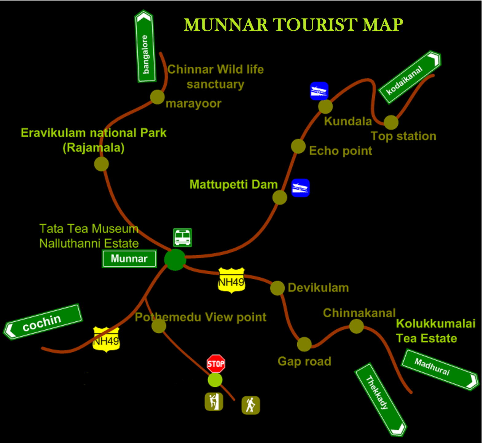 munnar kerala tourism map