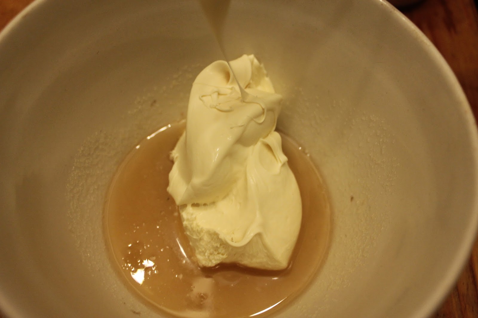 adding raw cream for the syllabub recipe