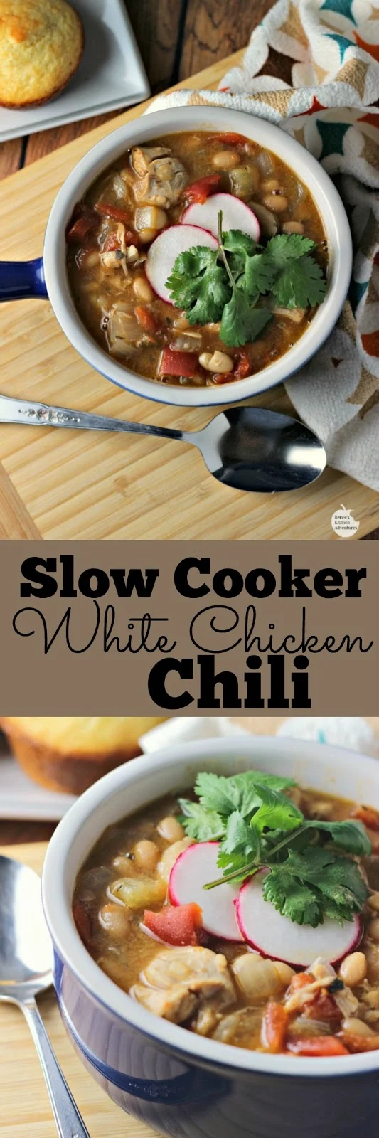 Slow Cooker White Chicken Chili | by Renee's Kitchen Adventures - healthy recipe for chili made with chicken and beans.  Easy to make and tastes so good!!