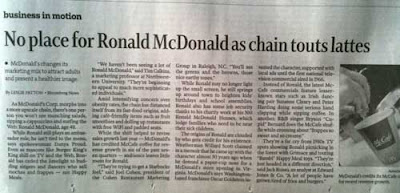 Star Tribune headline from business section: No place for Ronald McDonald as chain touts lattes