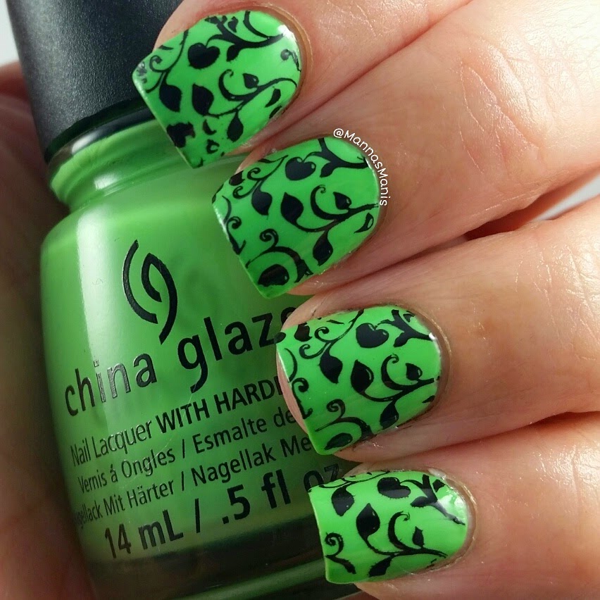 green china glaze nail polish with nail stamping