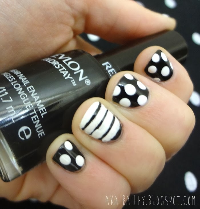 aka Bailey: Black and White nails, polka dots and stripes