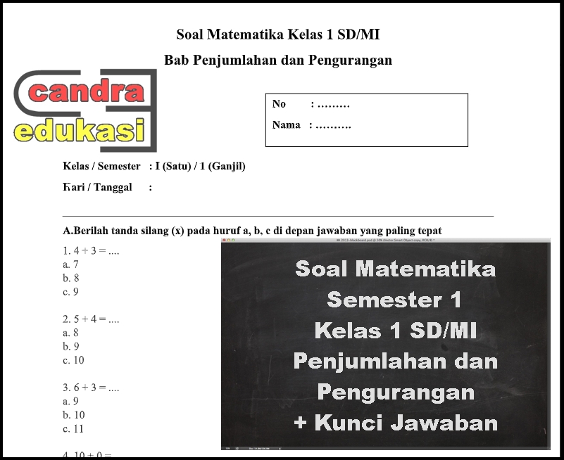 Soal Ulangan Harian Kelas 1 Matematika Penjumlahan Dan Pengurangan Semester 1 Teori Dan Soal