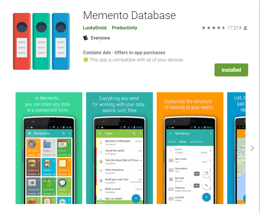 Full Time Rver Memento Database App