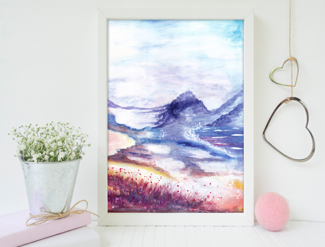 Valley Landscape Watercolor Painting Valley Landscape Watercolor Painting