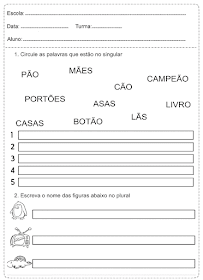 Circule as palavras do singular e escreva o nome das figuras no plural