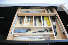 Organized flatware drawer with tiered divider :: OrganizingMadeFun.com