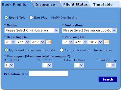 Philippine Airlines online booking form