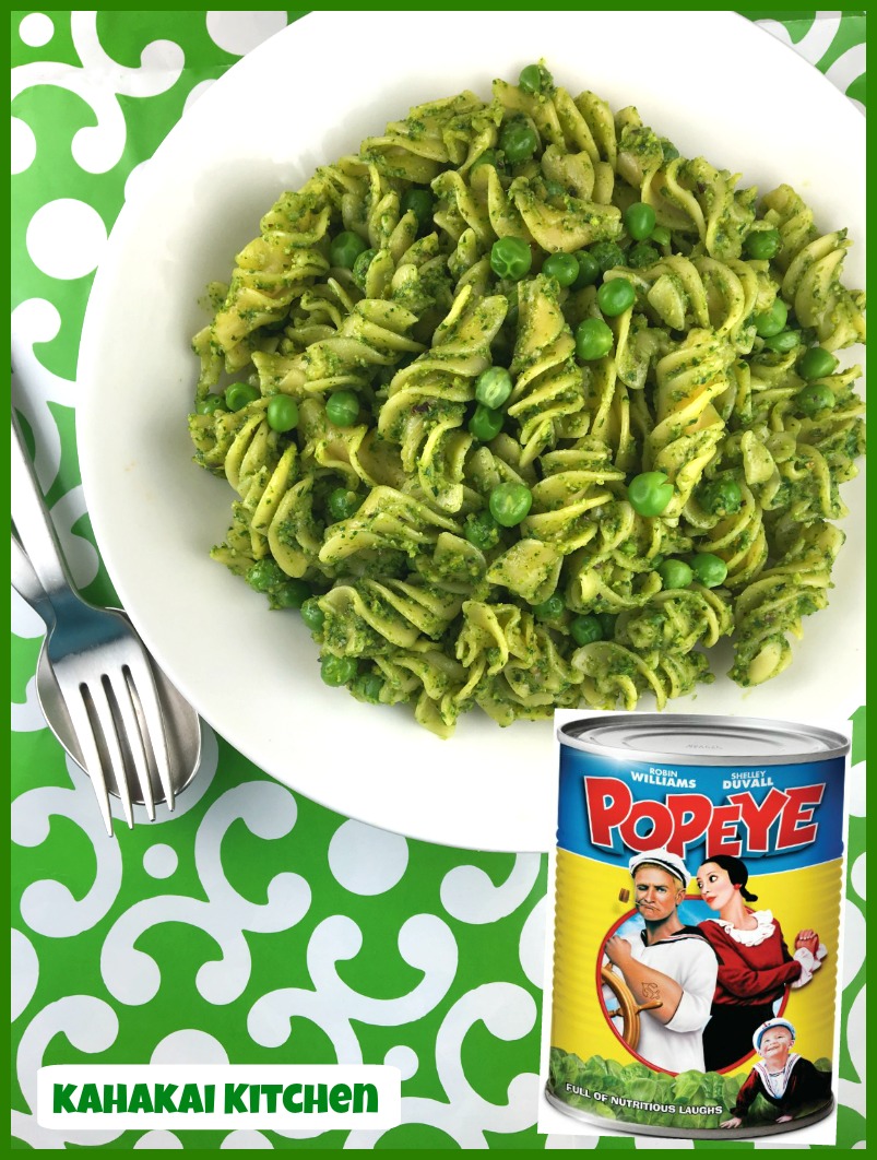 Kahakai Kitchen Pasta with Sweet Peas and Spinach Pesto for Food 'n