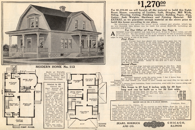 B & W image from 1914 Sears Modern Homes catalog, showing Modern Home No. 113
