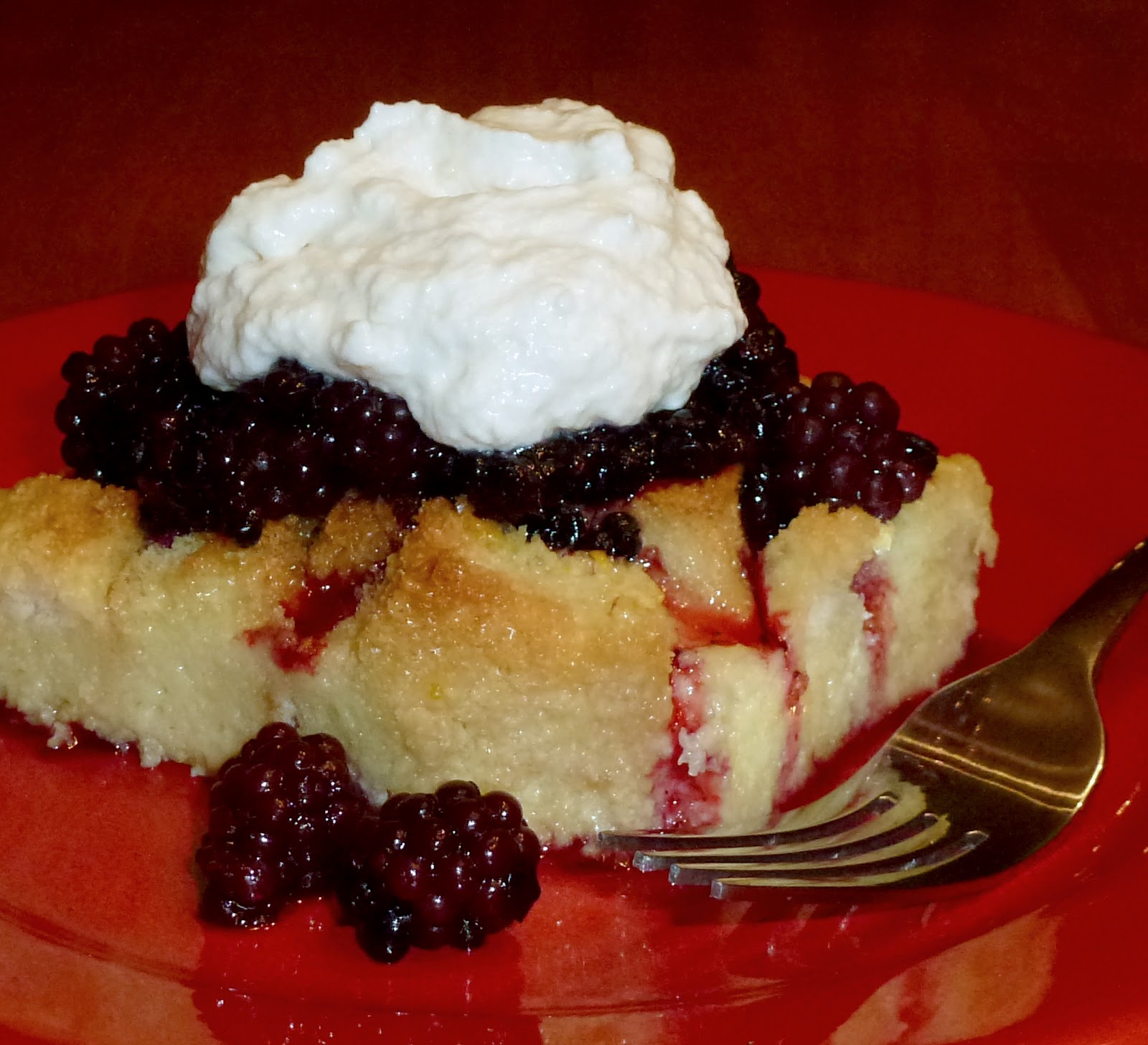 A Savory Table Blackberry Bread Pudding with Lemon Whipped Cream