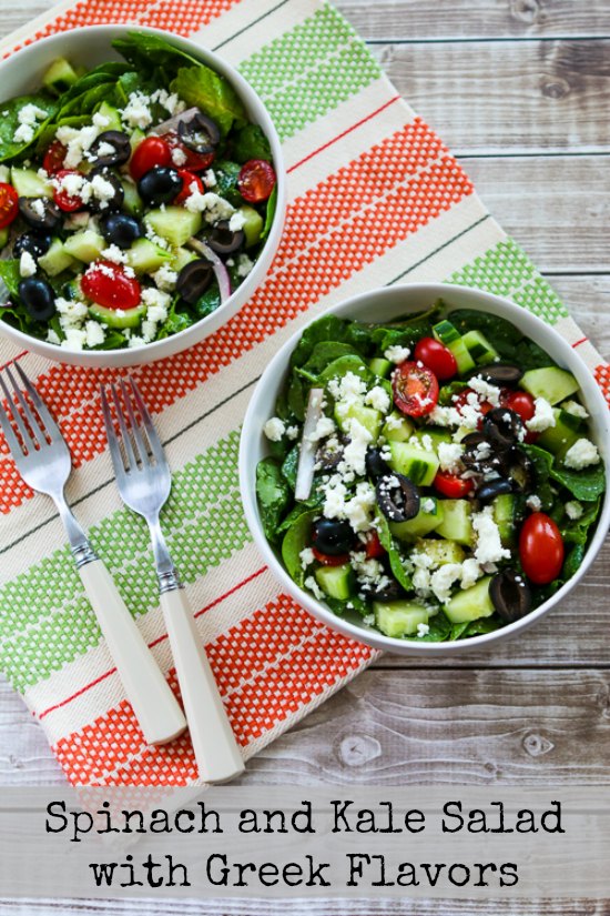 Kalyn's Kitchen® Spinach and Kale Salad with Greek Flavors and FetaLemon Vinaigrette