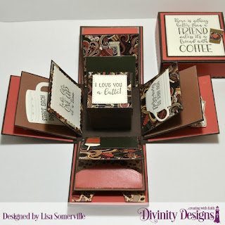 Stamp/Die Duos: Hug in A Mug  Custom Dies: Explosion Box, Explosion Box Pockets & Layers, Mini Box, Pierced Squares, Squares, Double Stitched Squares, Scalloped Squares, Cups & Mugs, Mini Cups & Mugs, Paper Collection: Latte Love