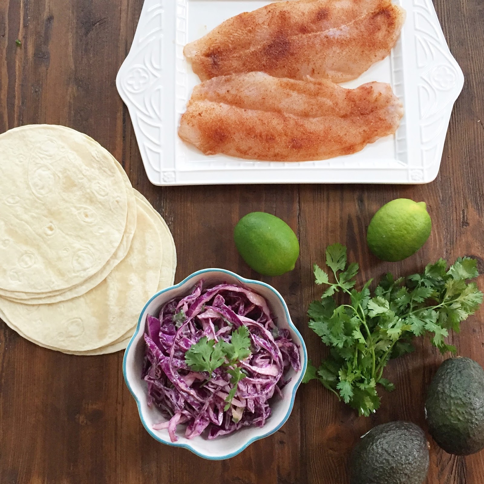 Basa Fish Tacos w/ Red Cabbage Slaw