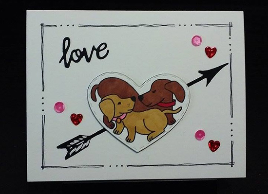 Darling dogs love card by Jennifer Moyer | Darling Duos stamp set by Newton's Nook Designs | Inky Paws #32 Challenge | #newtonsnook