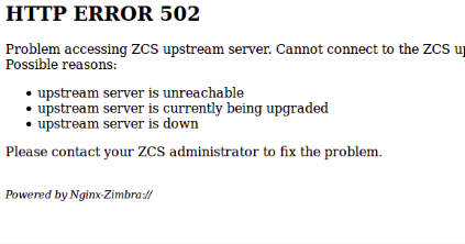 zimbra cannot connect to the zcs upstream server