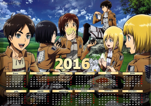 calendario 2016 shingeki no kyojin