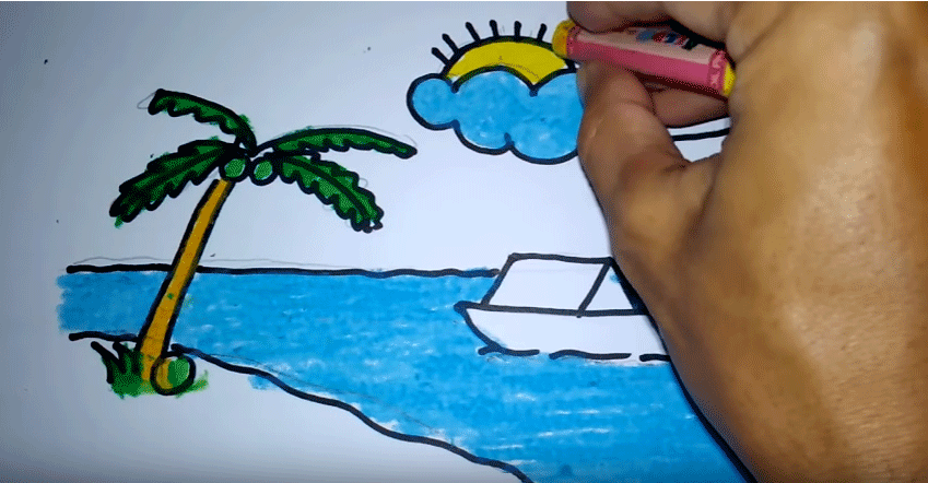 Menggambar Pemandangan Pantai Pemula Tutorial Melukis Langkah 19 Mewarnai Matahari