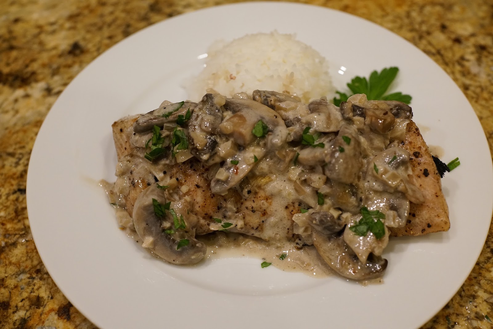 GREAT EATS HAWAII GRILLED OPAH WITH MUSHROOM GARLIC CREAM SAUCE