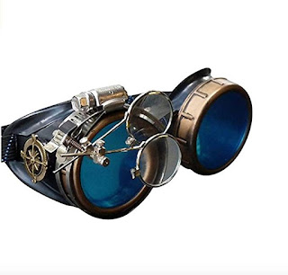 Steampunk Victorian Goggles with colored lenses and ocular loupe