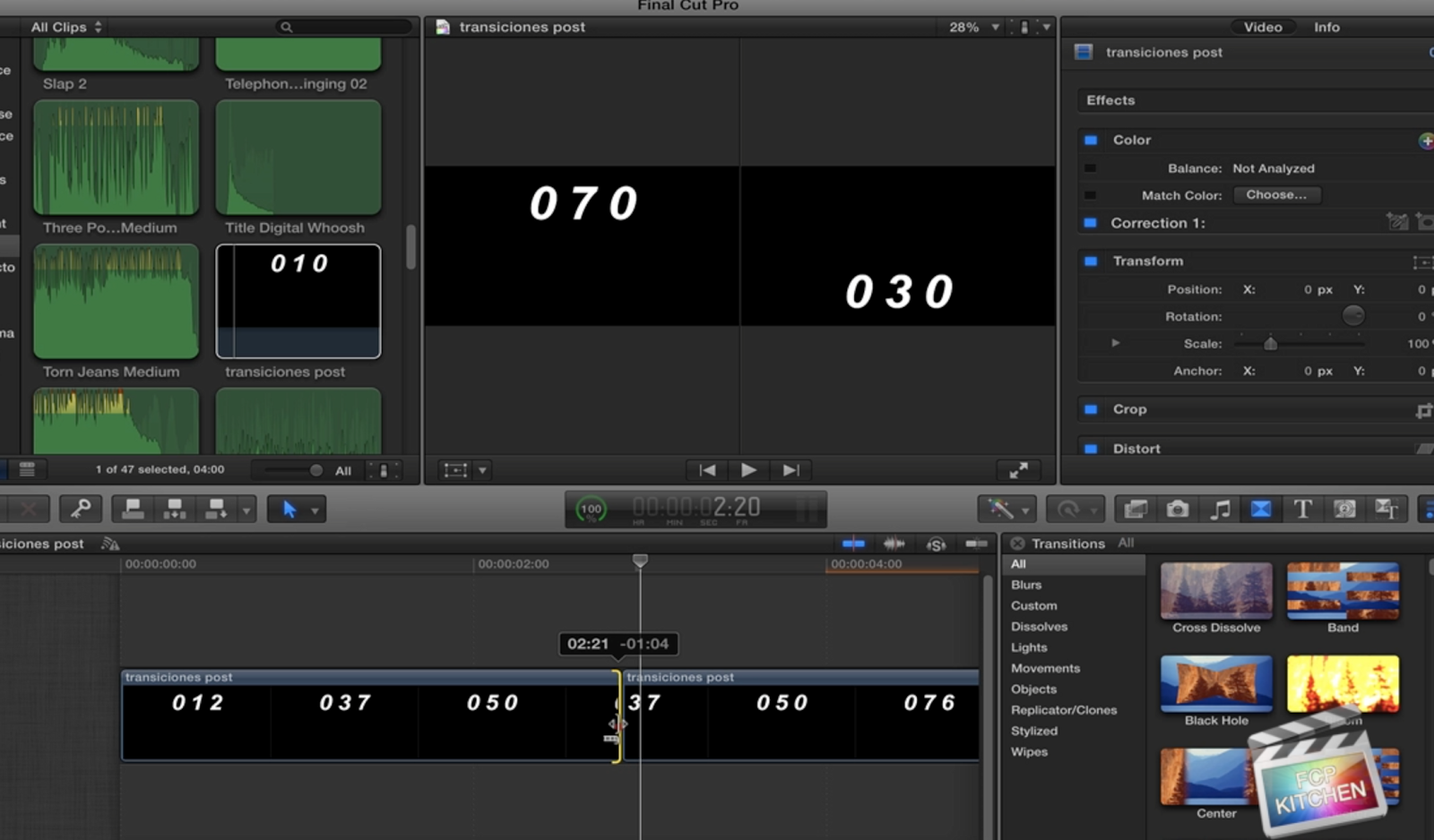 Final Cut Pro Kitchen ¿Cómo funcionan las transiciones en Final Cut Pro X?