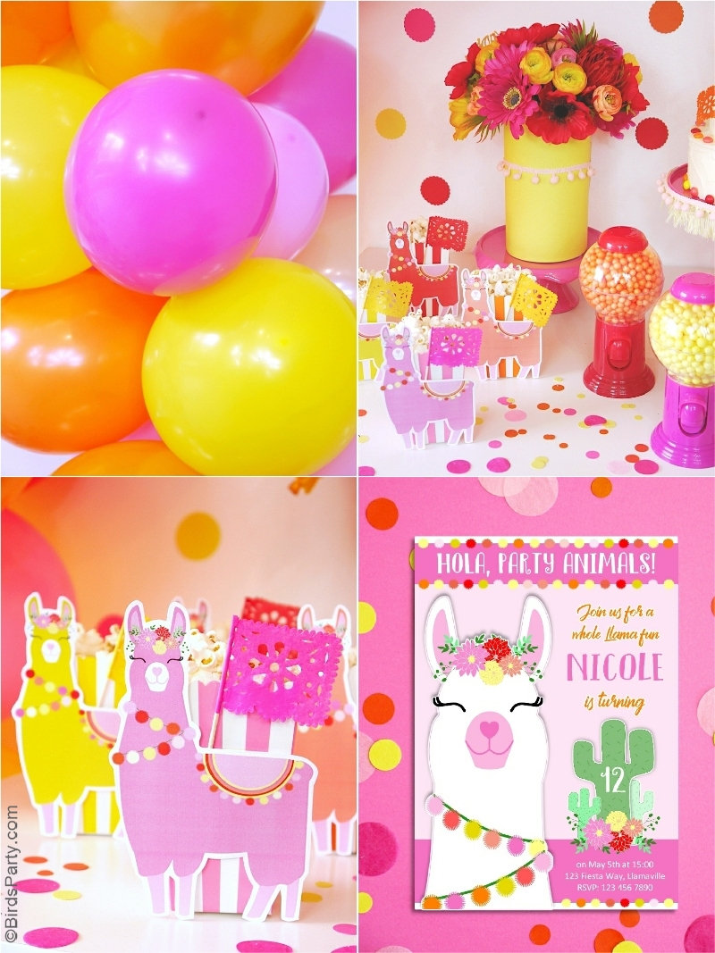 A Llama Fiesta Birthday Party - printable decorations, DIY craft ideas and recipes to help you style a llama party with ease at home! by BirdsParty.com @birdsparty #llama #llamaparty #llamabirthday #llamacake #llamapartyideas #llamafiesta